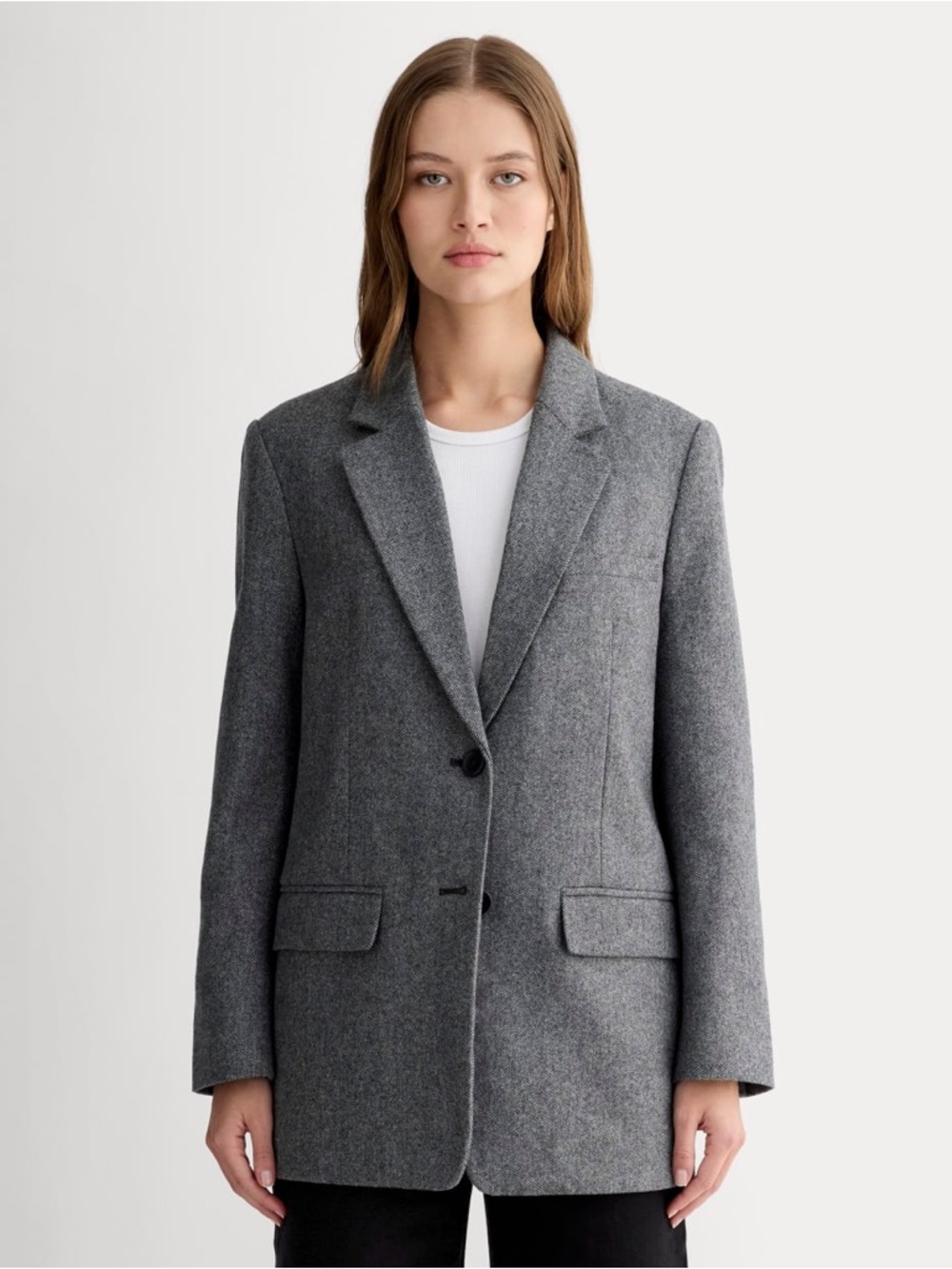 Everlane The Oversized Blazer in Wool Grey Herringbone Womens Size 2